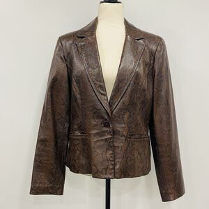 VTG SIENA STUDIO Women's 12 Brown Snakeskin Leather Jacket Blazer 90s Mob Wife